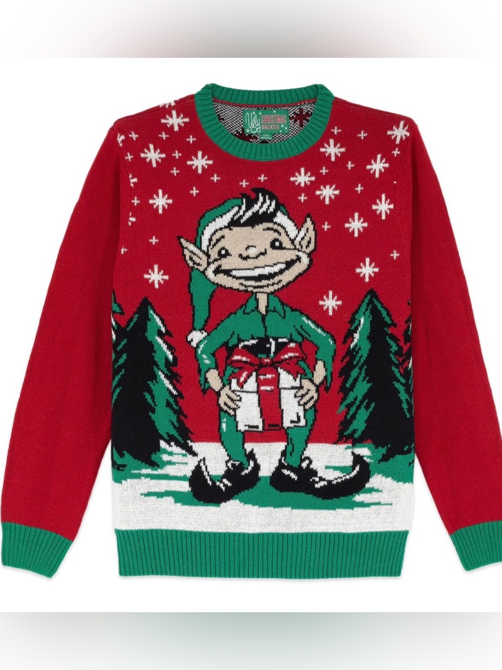 Christmas Elf Knit Sweater - Red & Green Holiday Pullover Unisex Size XL